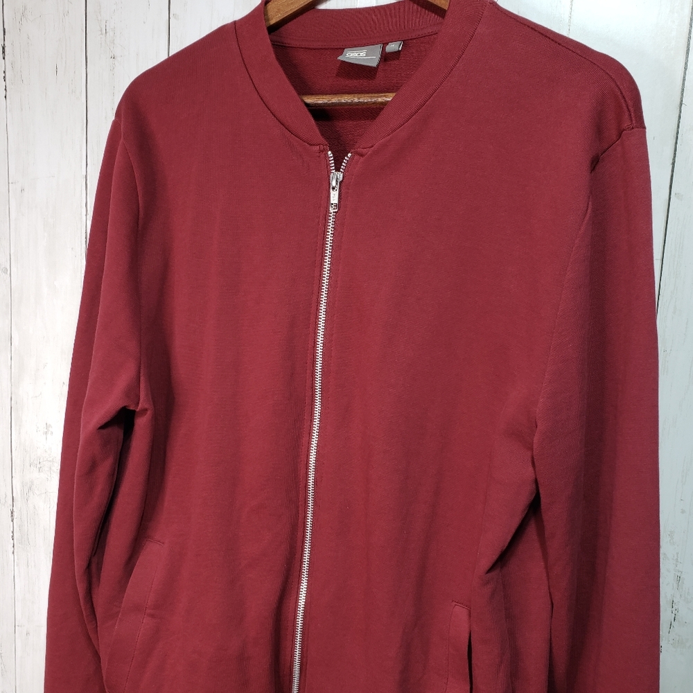 ASOS Men's Maroon Full Zip Knit Bomber Jacket